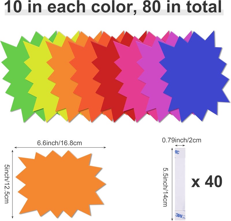 TaShow 120 Pieces Starburst Signs for Retail, 5*6.6 Inch Fluorescent Garage Sale Stickers, Multicolor Sale Signs for Retail Store, Garage Sale Supplies, Yard Sale Stickers with PVC Sticky Transparent Strip - Image 2